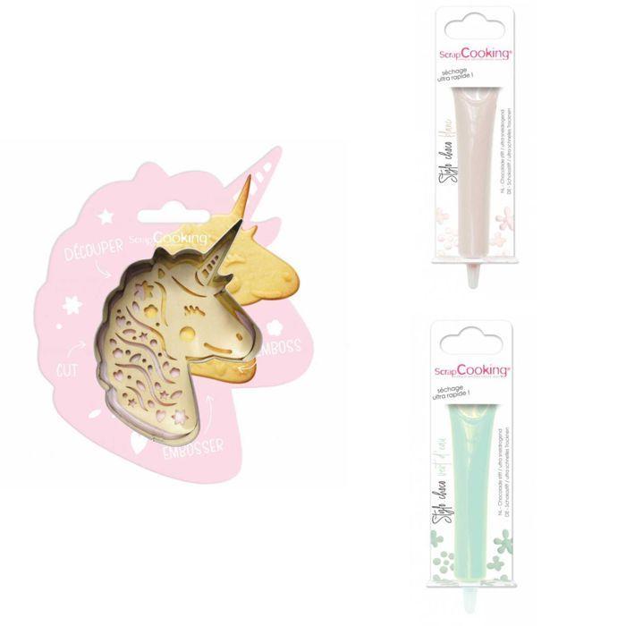 Unicorn Embossed Cookie Kit + 2 White Chocolate and Water Green Pens