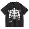 Retro Washed Vintage T-shirt Women Streetwear Blsack Tops Skeleton Print Grunge Gothic Oversized T-shirt Streetwear Women's T-shirt
