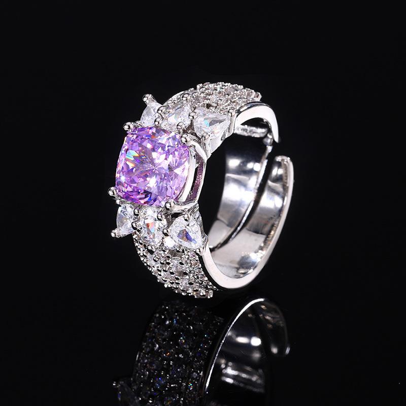 Ювелирное изумрудное кольцо, имитация рубинового кольца, розовое цирконие, кольцо Fat Square 8X8