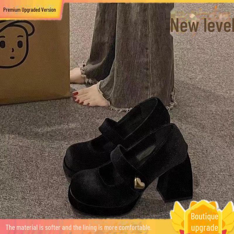 WD2025 Туфли Мэри Джейн из кожи на толстом каблуке в стиле ретро во французском стиле для женщин