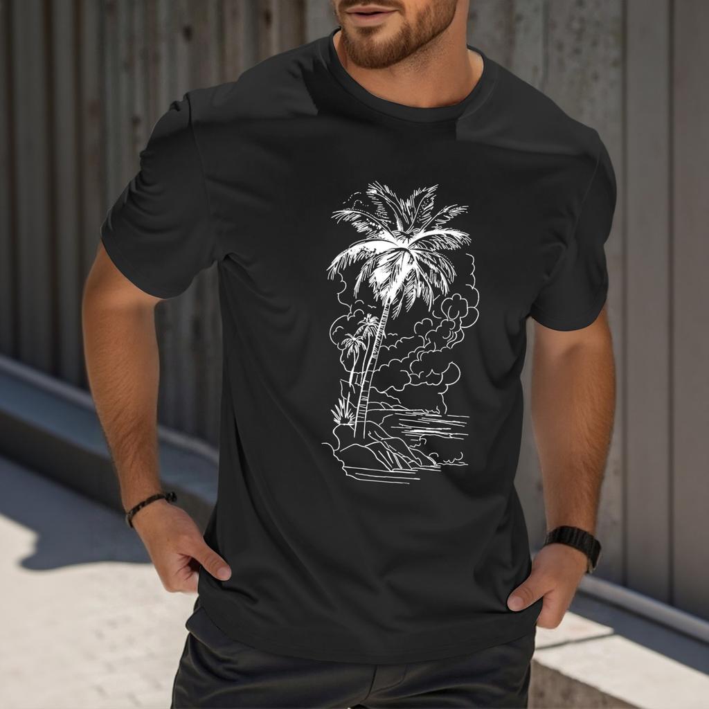 Men's Fashion Printed Round Neck Straight Shoulder Short Sleeve T-Shirt Top