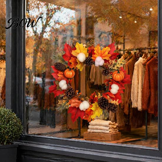 Static Cling Removable Window Sticker Thanksgiving Autumn Wall Decal, Maple Leaf Pinecone Pumpkin Harvest Sticker, Pine Cone Pattern Waterproof