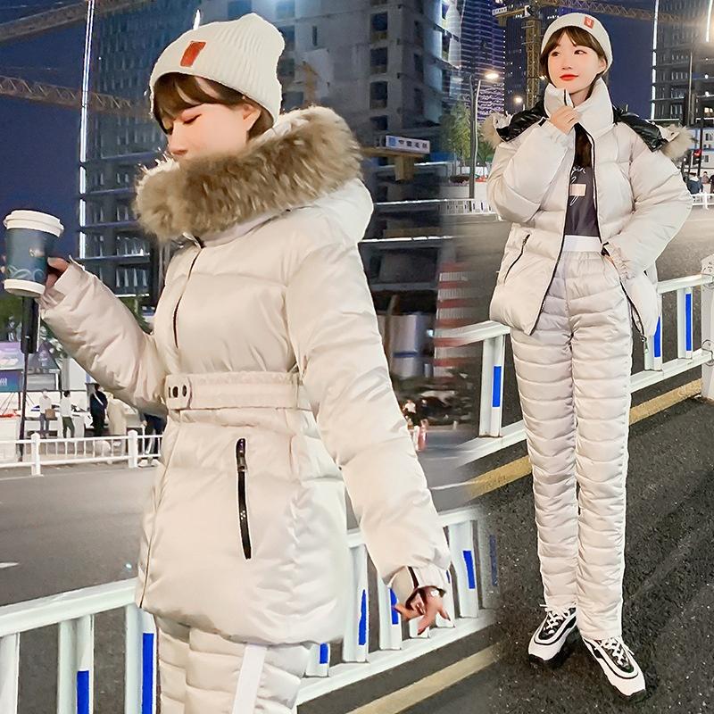 Women's Winter Outdoor Ski Suit Pure Warm Jacket + Pants Two Piece Set