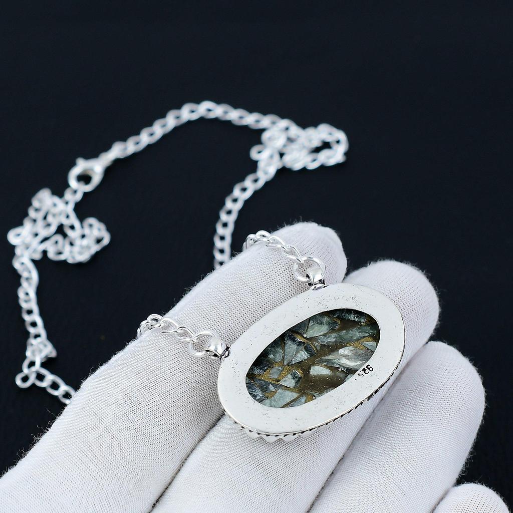 Copper Seraphinite Gemstone Jewelry Necklace, Copper Seraphinite 925 Sterling Silver Necklace For Wedding Gift, Necklace For Women For Gifts