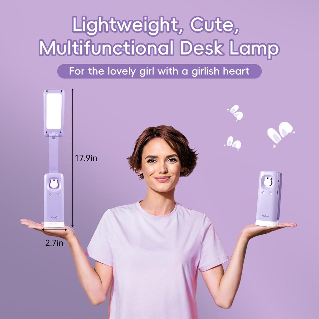 VAVOFO Electric Gas Lamp, Cordless Lamp with 15 Dimming Modes, Cute Stand, 6000 mAh Lamp, LED, Modern Office Lamp (Purple)