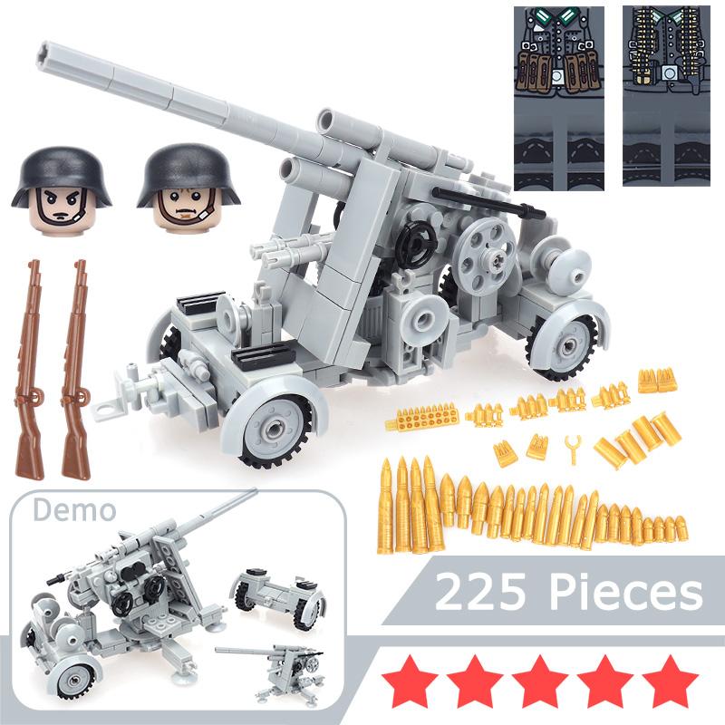 Военный Немецкая Армия 88 FLAK Артиллерия Строительные Блоки Солдат WW2 Фигурки Поле Боя Противотанковое Оружие Масштабная Модель Детский Подарок Игрушка для Мальчика