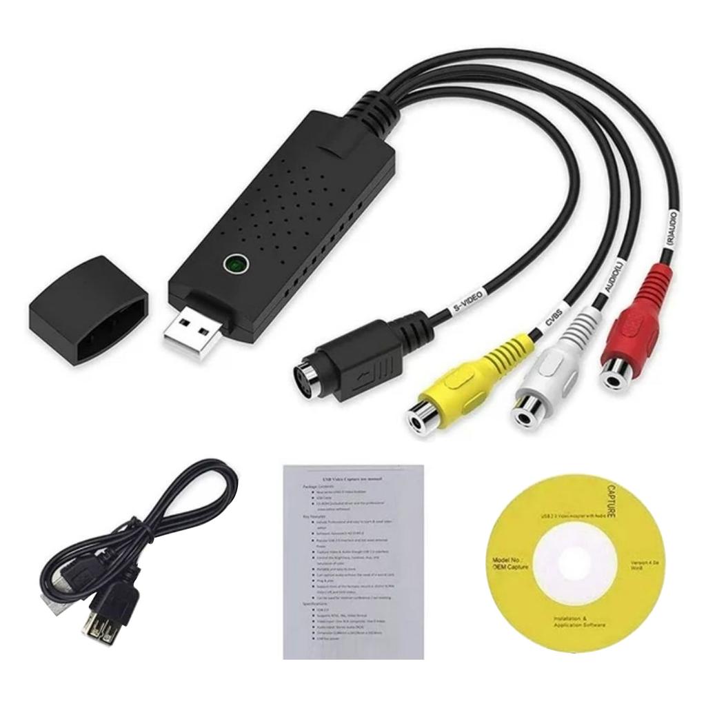 Карта видеозахвата USB 2.0 Видеоконвертер Адаптерный кабель Преобразует VHS Mini DV Hi8 DVD VCR в цифровой формат для Mac и ПК