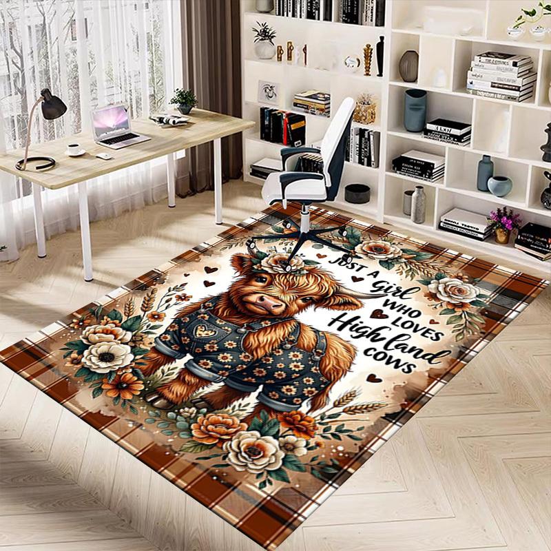 1PC Highland Cows Non-Slip Floor Carpet Compatible for Office&Living Room&Bedroom&Dining room - Soft & Pattern, Vibrant Colors-H0341