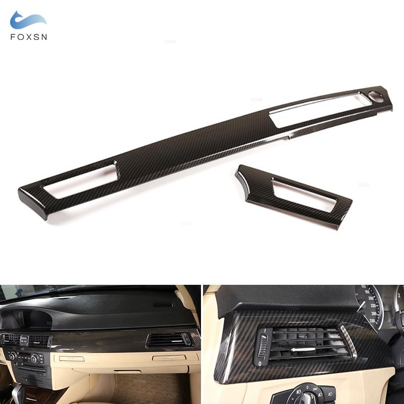 ABS Carbon Fiber Grain Interior Center Console Dashboard Panel Strip Air Outlet Vent Cover For BMW 3 Series E90 2005-2012