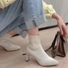 2025 Fashion Women Boots Beige Pointed Toe Yarn Elastic Ankle Boots Thick Heels Shoes Autumn Winter Female Socks Boots
