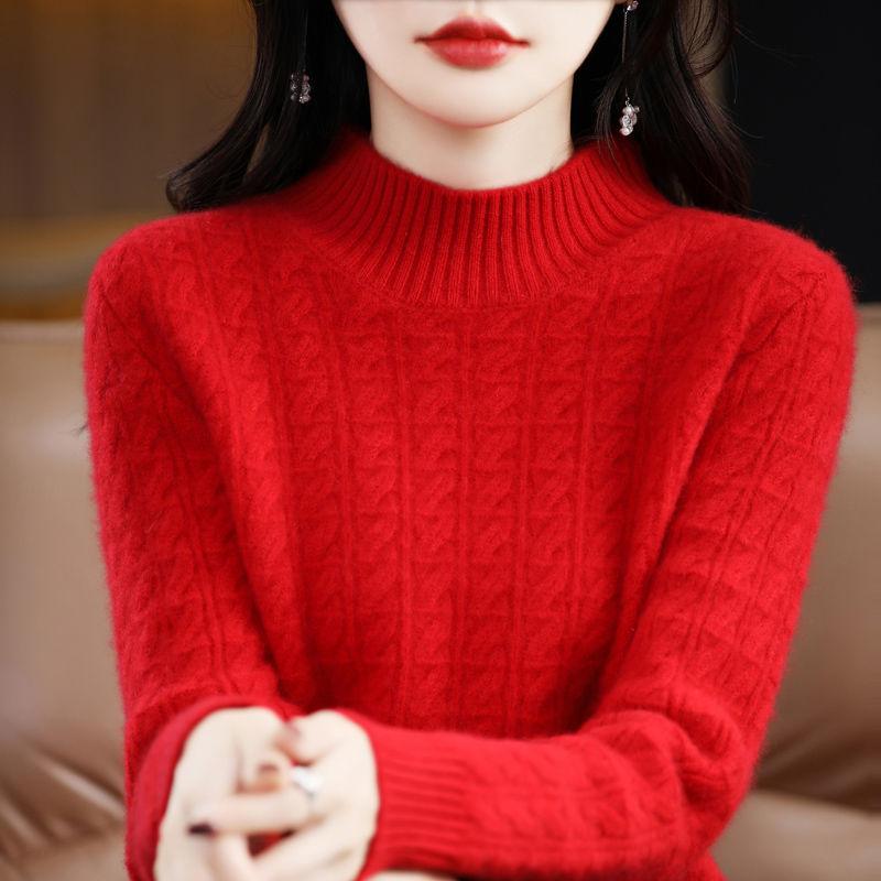 Вязаный свитер с полувысоким воротником для женщин, однотонный, свободный, пуловер для осени и зимы, теплый свитер для женщин