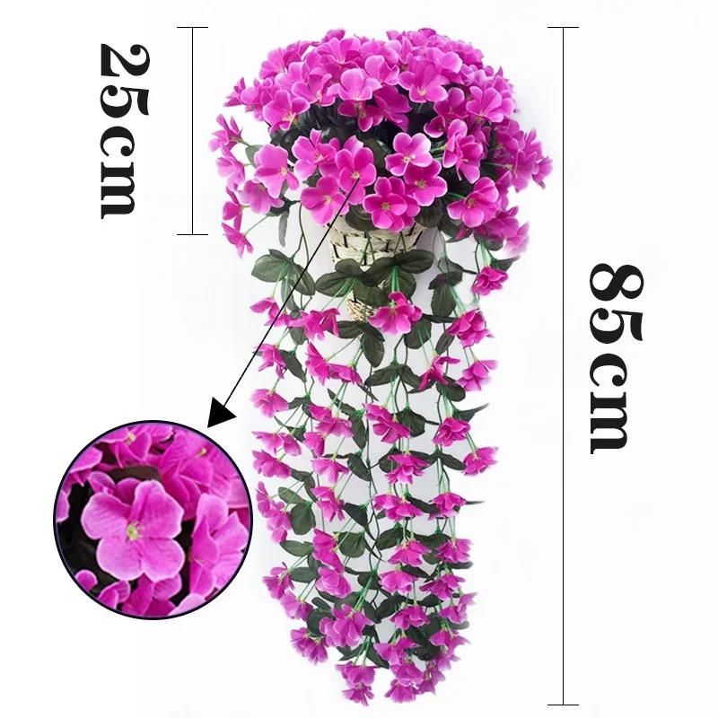 1pc Fake Hanging Flowers Artificial Violet Ivy Flowers Plant for Outside Outdoor Patio Garden Porch Wedding Home Decorations