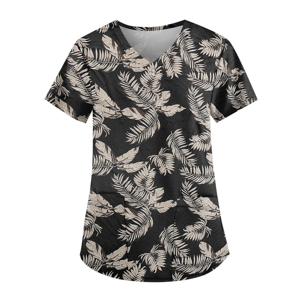 Рабочая форма больших размеров с принтом, топы для женщин, забавные футболки с v-образным вырезом и короткими рукавами, рабочая одежда, футболка с карманами