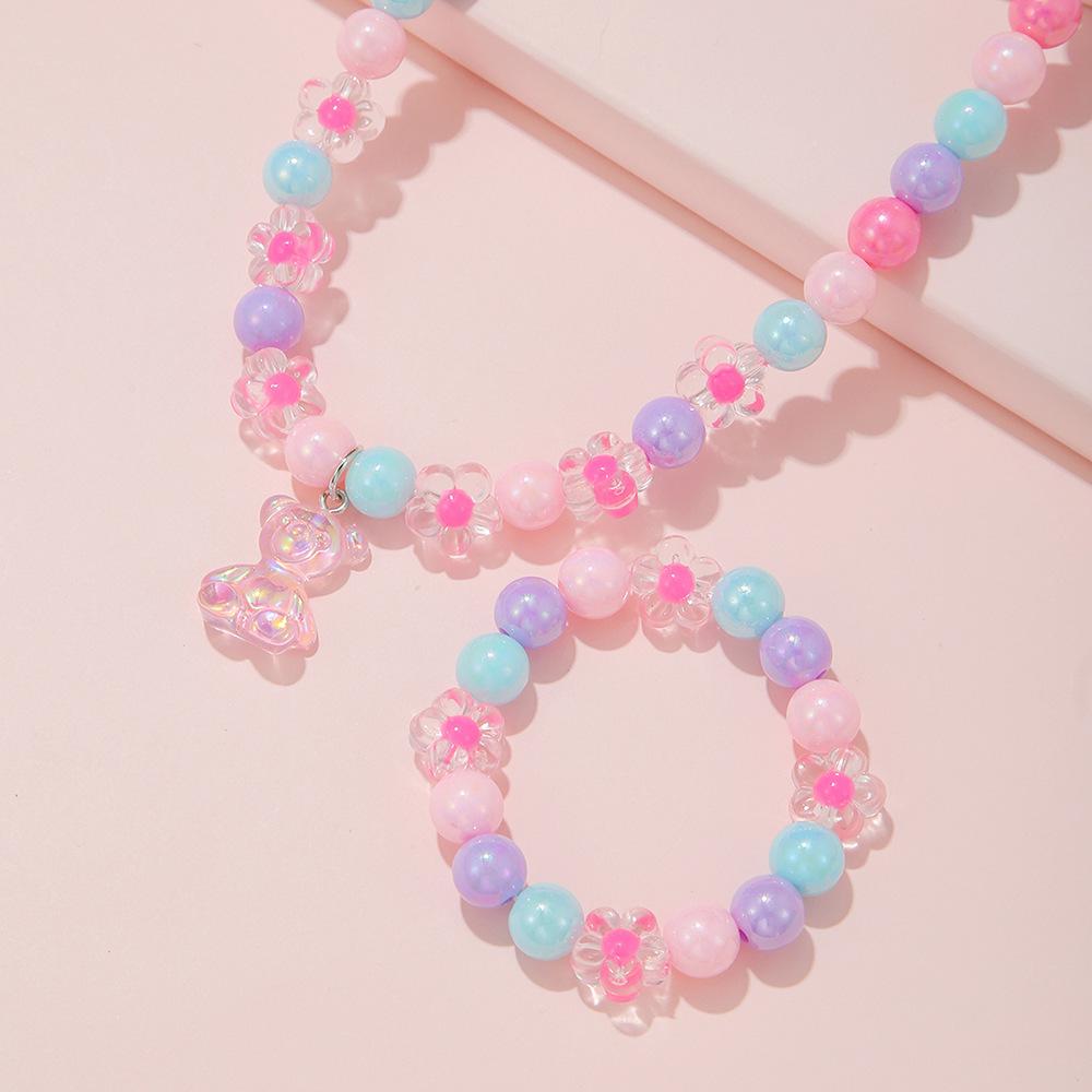Macaron Multi-color Versatile Beaded Necklace Children's Necklace Bracelet Princess Little Girl Baby Cute Zircon Suit