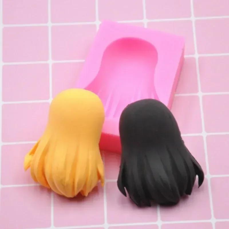DIY Hair Girl Back Hair Tray Chocolate Molds Bakery Accessories Tools Pink Color Molds Cute Doll Long Hair Mold Silicone Mould