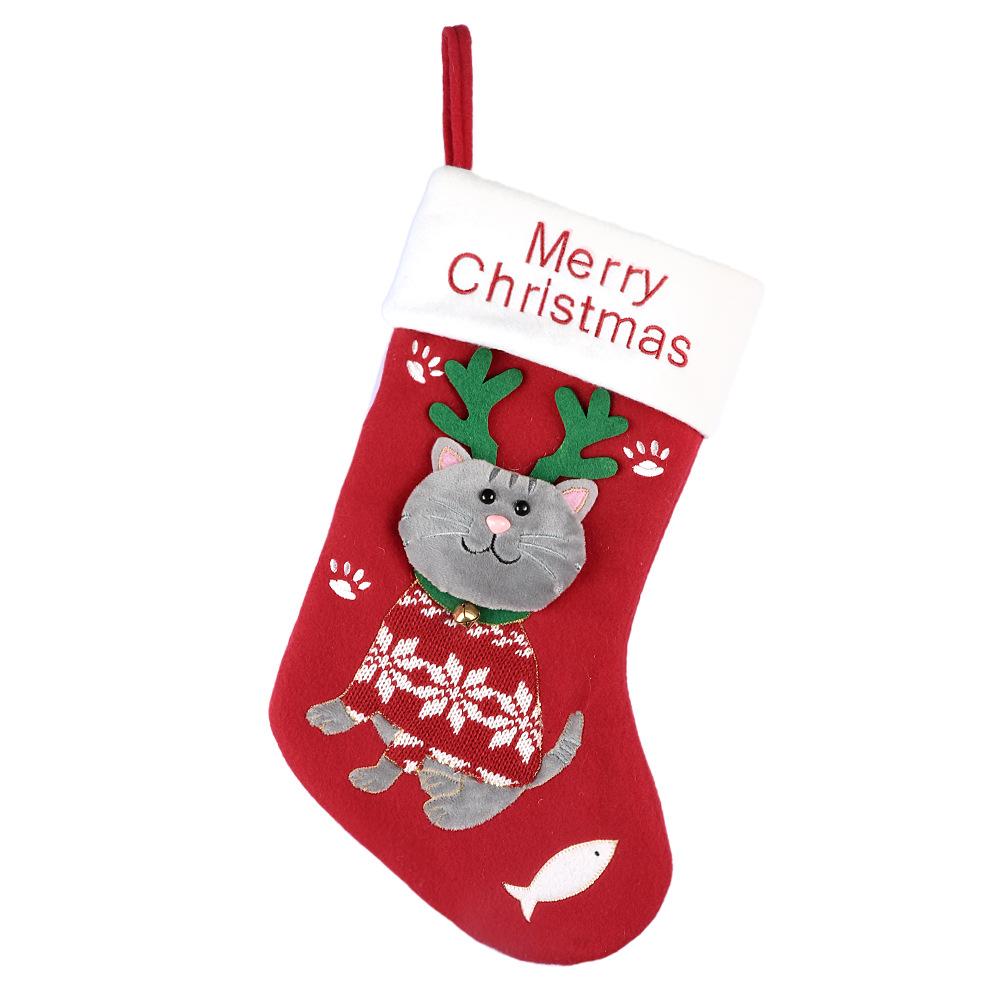 Cute cat and dog christmas stockings cartoon christmas socks gift bag christmas decorative stockings christmas tree pendant