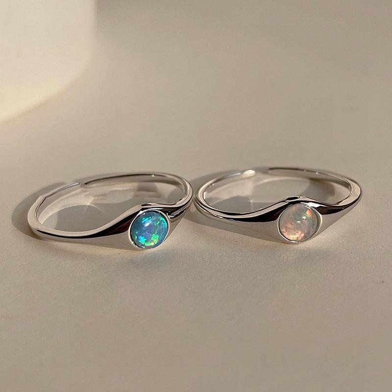 Stunning Vintage Opal Stone Open Ring Colorful Raw Gemstone Adjustable Couple Gift
