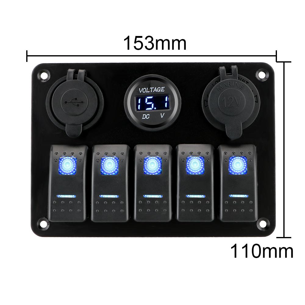 With Fuse USB Chargers Socket 12V 24V Car Light Toggle 5 Buttons LED Rocker Switch Panel Boat Digital Voltage Test Accessories