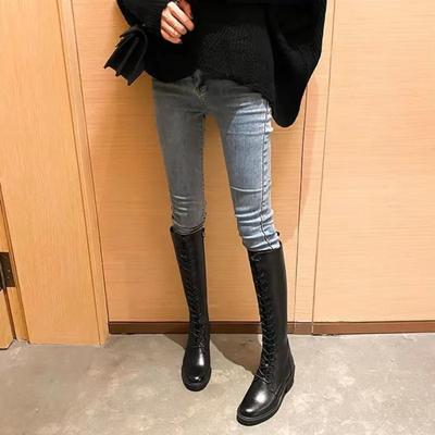 Кожаные элегантные женские туфли до колена с круглым носком, демисезонные, большого размера, теплые, тренд 2024 года, новинка, предложение, женские длинные сапоги