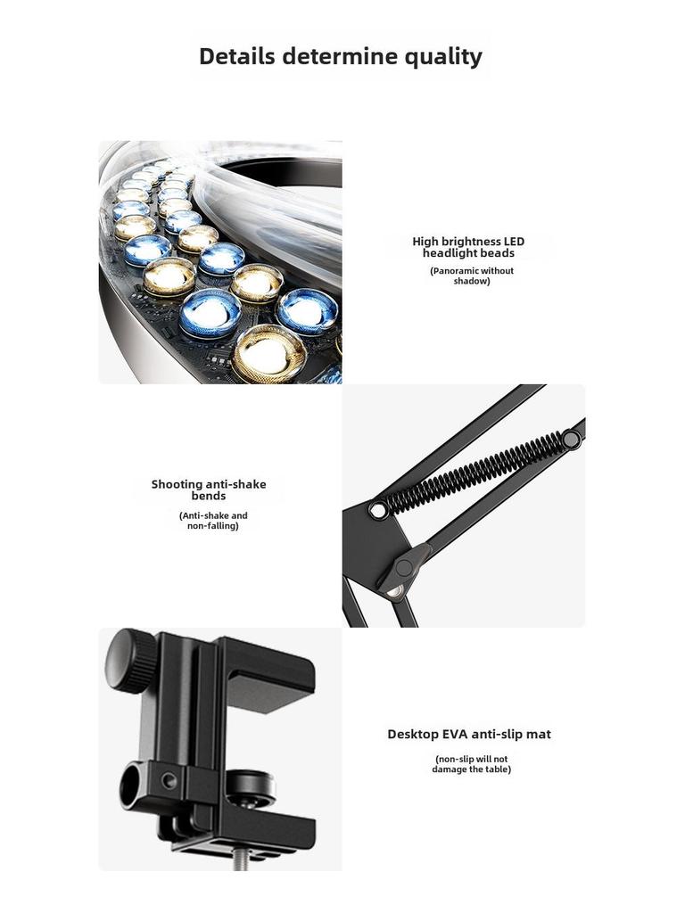 Профессиональная накладная стойка для телефона с заполняющим светом для прямых трансляций, записи на рабочем столе, видеоблогов и фотосъемки книг