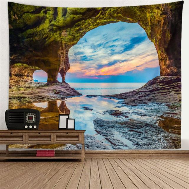 Гобелен с девственным лесом, зеленое дерево в туманном лесу, настенный гобелен с природными пейзажами, настенный гобелен, декор для гостиной, спальни