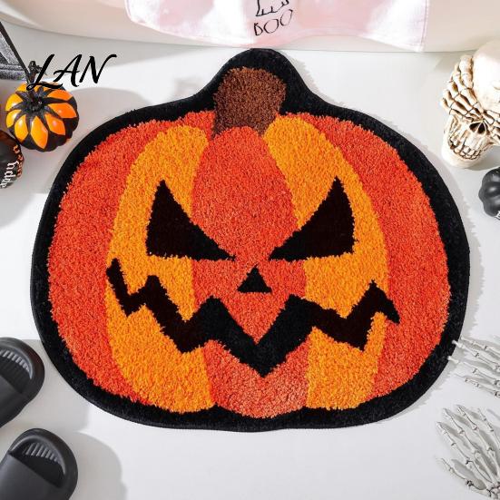 Thickened Cashmere-like Rug Halloween Bath Mat, Non-Slip Fluffy Ghost Rug, Gothic Pumpkin Absorbent Washable Dirt-resistant Floor Mat Bathroom