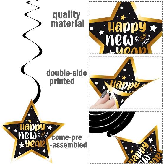 New Year Theme Party Supplies Happy 2026 New Year Hanging Swirls 20Pcs New Year's Eve Hanging Decorations 2026 Countdown Party Ceiling Streamers for