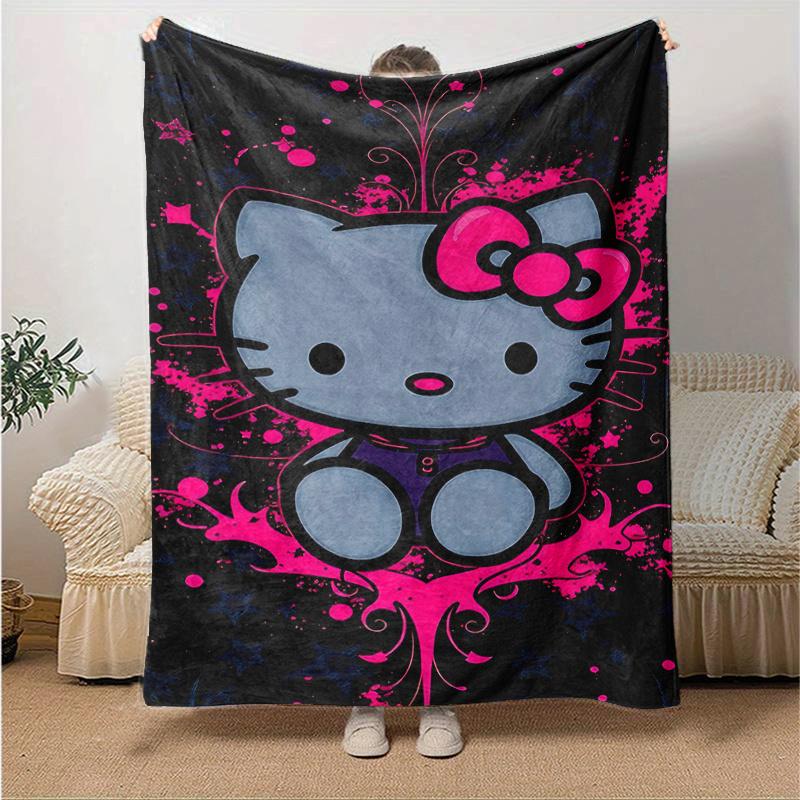 1pc Hello Kitty Cartoon Themed Blanket, Seasonal Home Decorative Throw Blanket, Living Room, Travel, Camping, Car Blankets, Beach, Office Naps, Perfec