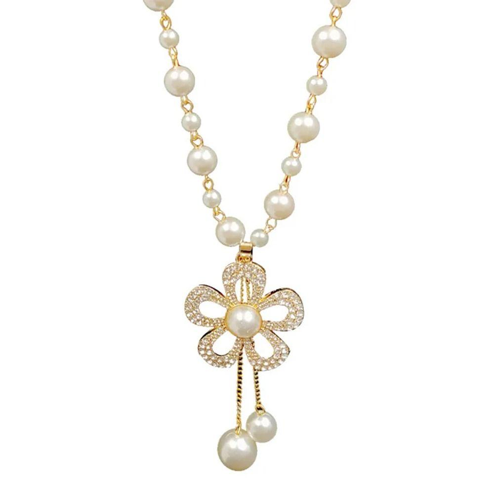 1Pcs Long Pearl Chain Elegant Temperament Sweater Chain Pearl Necklace Women's Jewelry Accessories