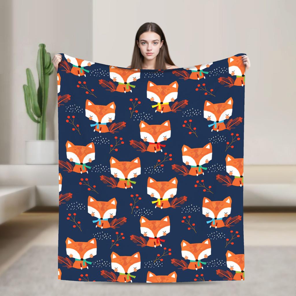 Cozy Blanket Plane Travel Cute Fox Throw Blanket Casual Bedspread For Chair Sofa Bed