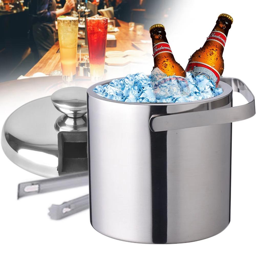304 Stainless Steel Bar Insulated Ice Bucket with Ice Tong and Filter Mesh Bar Drink Cooler Pub