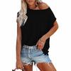 Solid Color Short Sleeve T-shirts Women Off Shoulder O Neck Tshirts for Women Pullover Tees Top Femme Tshirts Plus Size