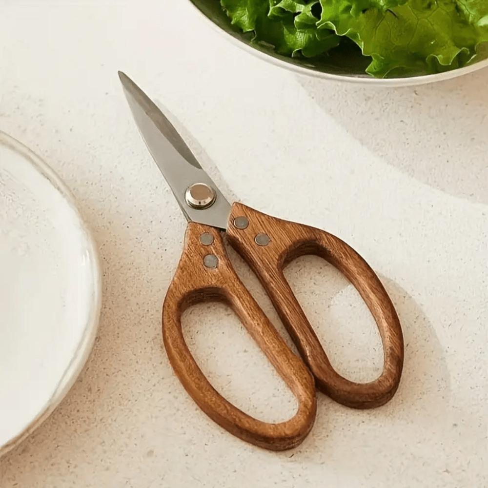 Non-Slip Barbecue Scissor Heavy Duty Ramen Scissor Durable Wood Handle Kitchen Scissor Noodle