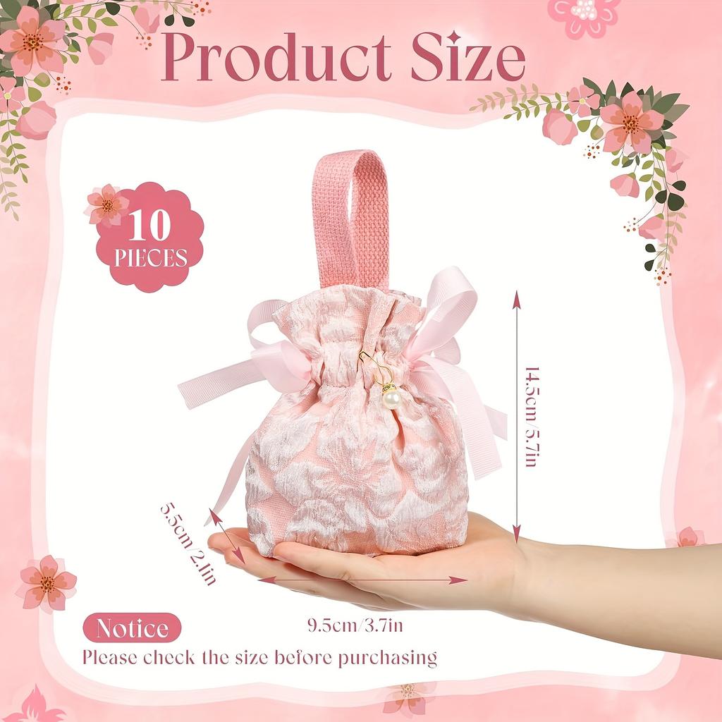10 шт. Маленькие цветочные подарочные пакеты, холщовые розовые подарочные пакеты, мини-мешки для подарков на шнурке для вечеринки в честь рождения ребенка, девичника, дня рождения, свадьбы