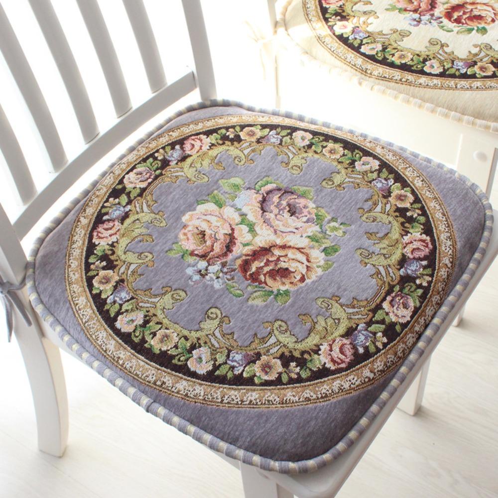 Floral Pattern Dining Chair Cushion Chenille Buttocks Pad Embroidered Chair Mat  Office Classroom
