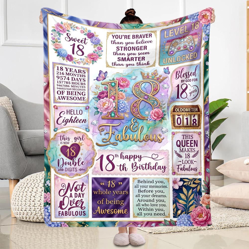 Sweet 18 Celebration Flannel Blanket-Soft and Suitable for Sofas,Beds,Offices,Travel,All Seasons,Great Gift for Holidays and Birthdays.
