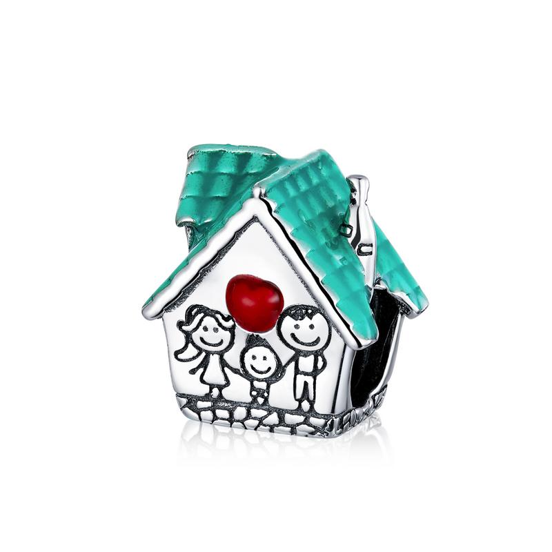 WOSTU 925 Silver Forever Family Dangle Charm Home House Enamel Beads Pendant Fit Bracelet DIY Jewelry