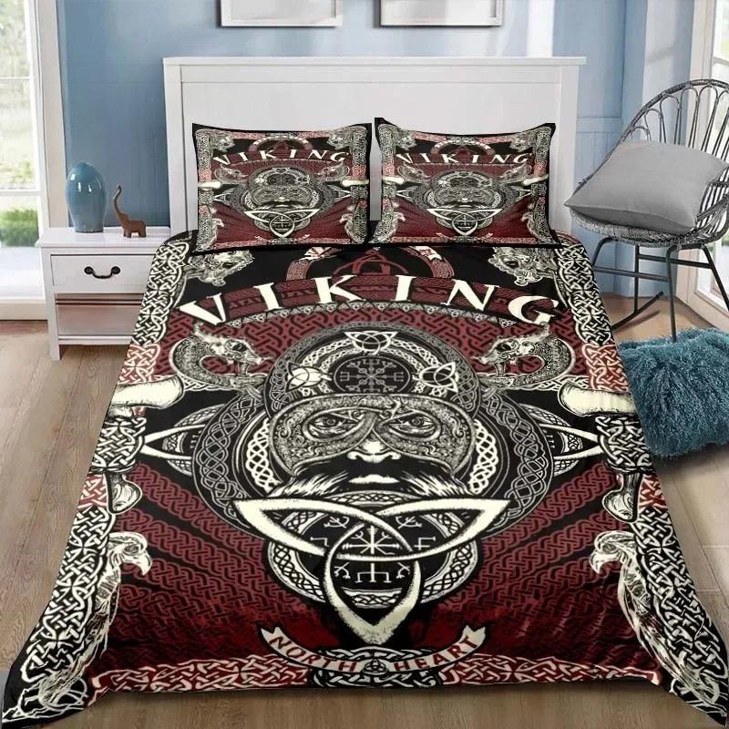 2 Viking Culture Mystical Symbol Bedding Set,Viking Duvet Cover 3D Print Quilt Cover Pillowcase king Queen Size Boys Adult Gift