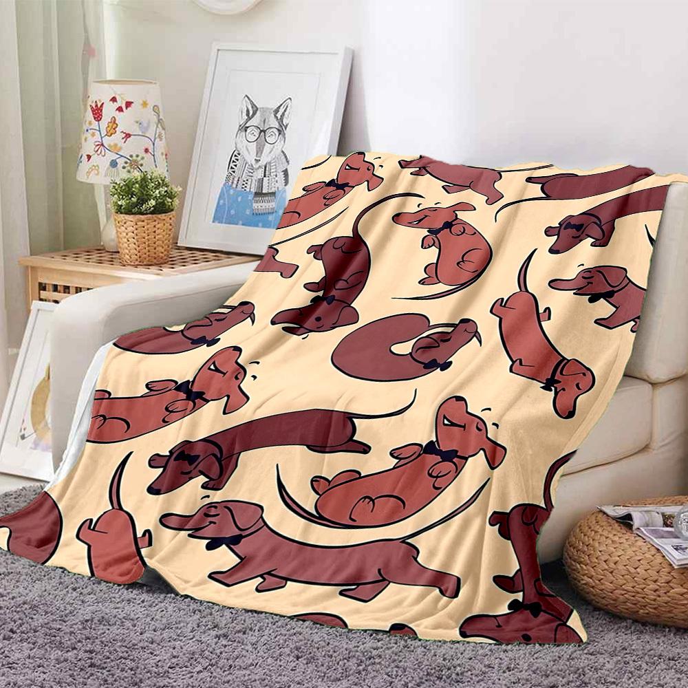 1pc Dachshund Bowtie Lightweight Flannel Blanket, Comfortable and Warm Blanket, for Office and Camping Sofa Bed, Livingroom160