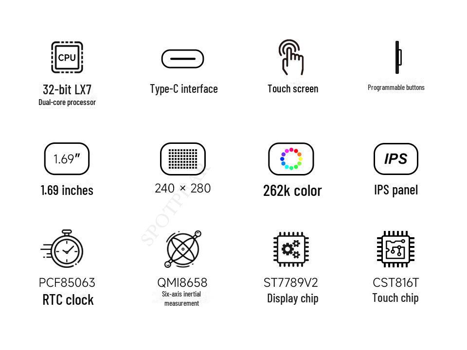 1,69-дюймовый круглый сенсорный ЖК-дисплей с ESP32-S3, WiFi, Bluetooth и гироскопическим датчиком QMI8658