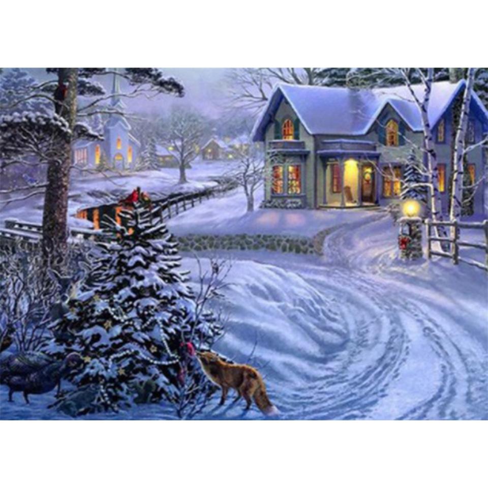 5D DIY Winter Landscape Diamond Painting Rhinestone Art Picture Full Diamond Embroidery Wall Sticker Gift Mosaic Embroidery Kit