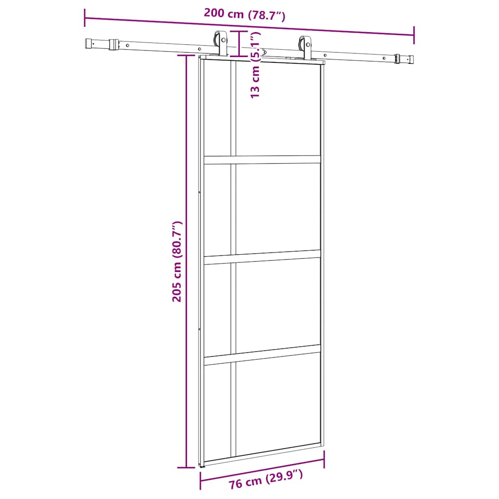 Sliding Door with Fittings Black 76 x 205 cm Tempered Glass