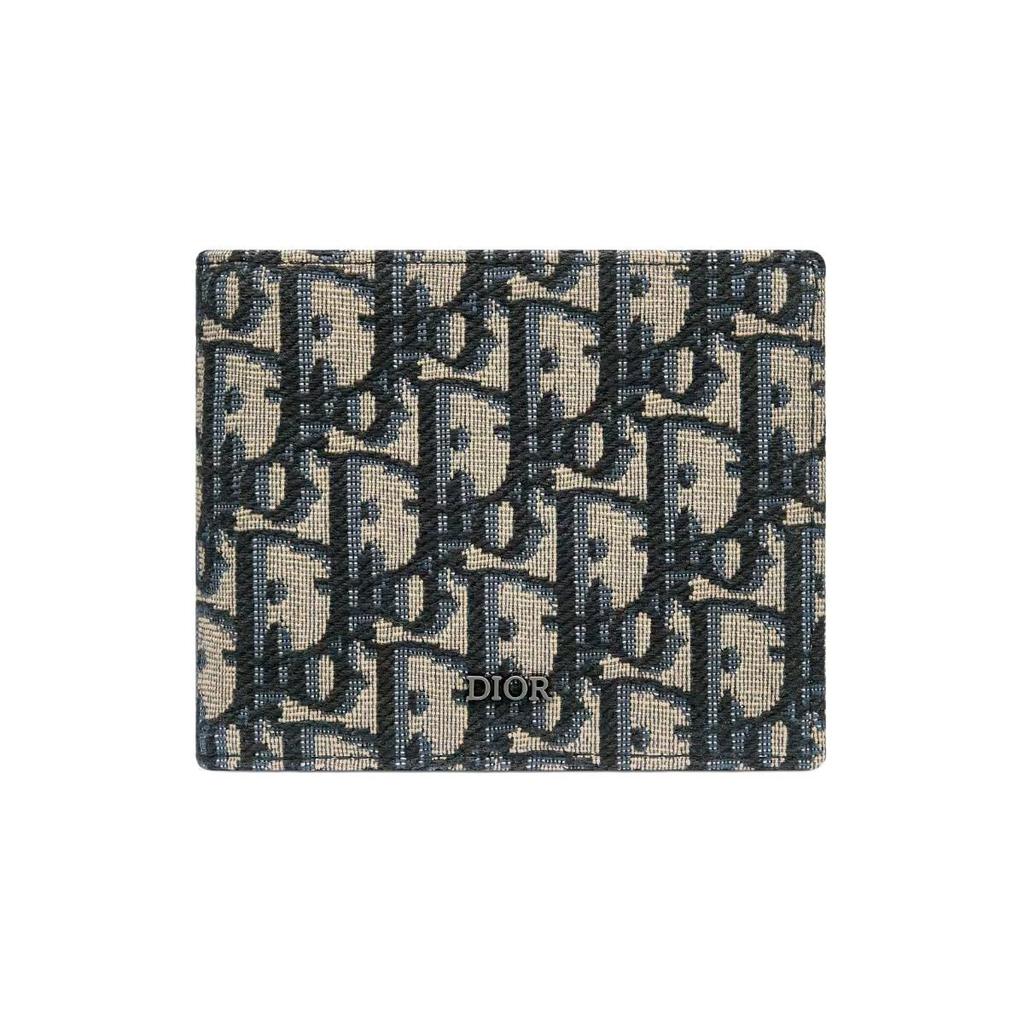 Dior Embroidered Monogram Leather Lined Short Double Fold Fabric Wallet Unisex Wallet Beige Black 2OBBH027YSE-H05E