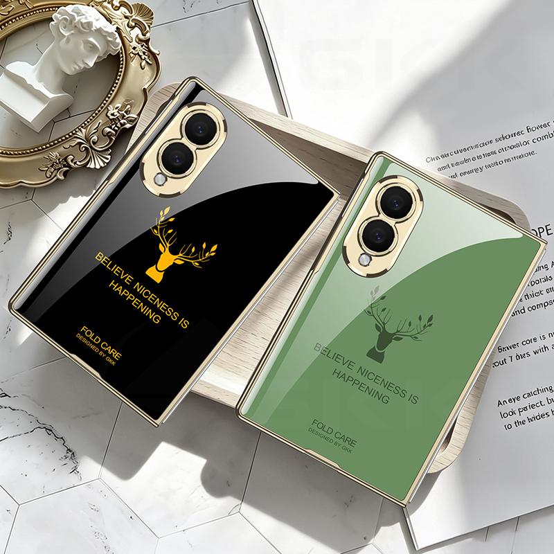 Luxury Plating Painted Glass Case for Samsung Galaxy Z Fold 8 Ultra Outer Screen Glass Protective Cover for Galaxy Z Fold7 Case