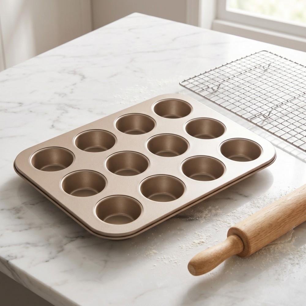 Carbon Steel Cupcake Tin 12-Cup Design Baking Pan Tea Cakes Bakeware Tray  Home Baking