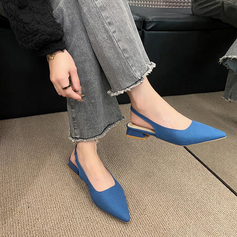 Модные женские сандалии 2024 года, новые модные сандалии Baotou, простые однотонные элегантные с острым носком, женские туфли на низком каблуке для вечеринок, Zapatos