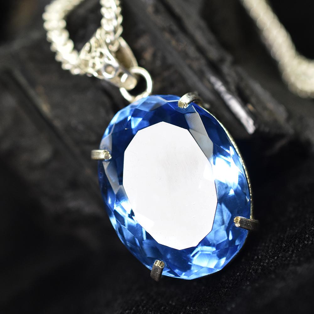 Lab Created 141.45 Ct Blue Sapphire Oval 925 Sterling Silver Flawless Pendant MY-PD-151-NS