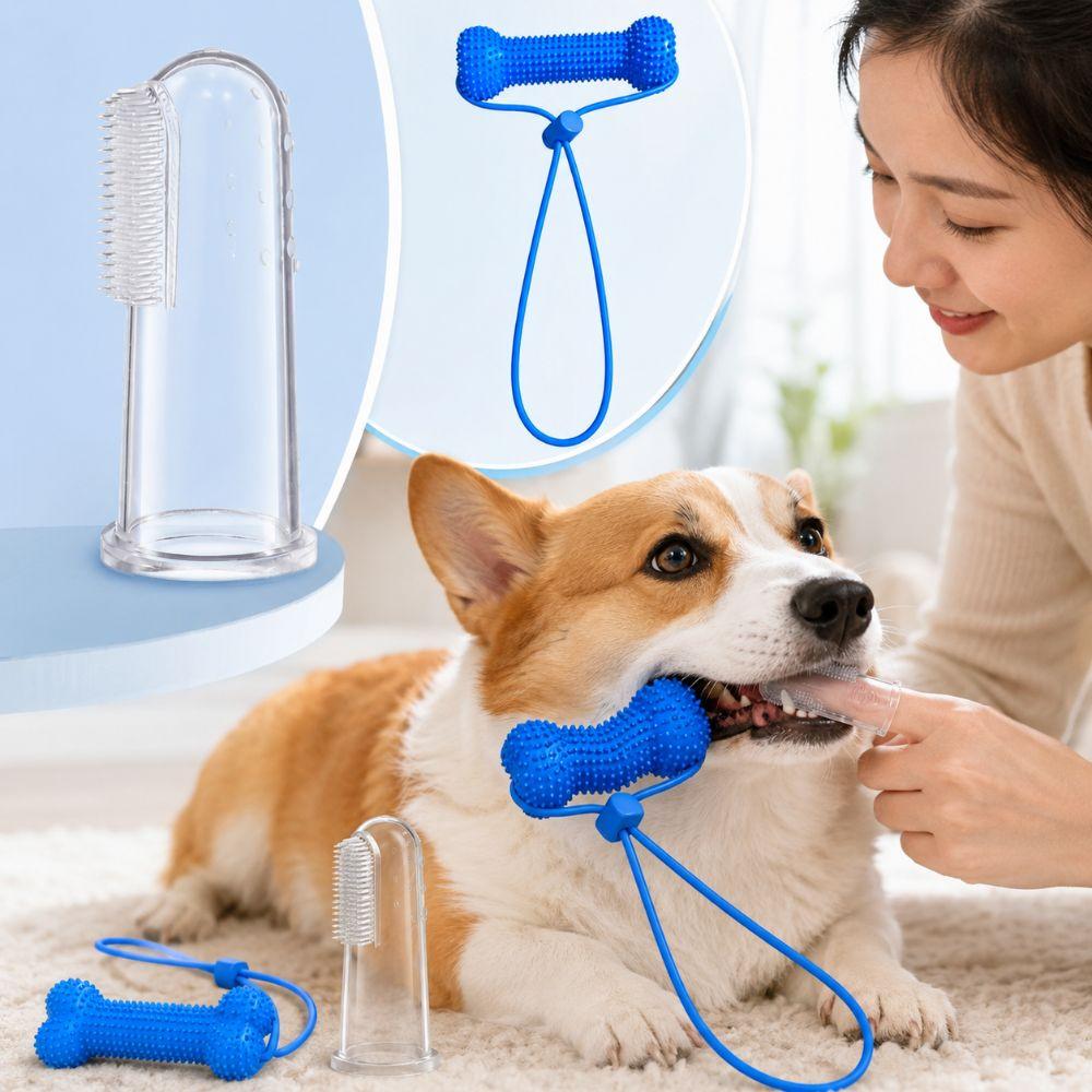 PVC Dog Dental Chews Toy Blue Dog Toothbrushing Toy For Easier Teeth Brushing