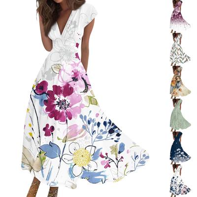 Женские модные повседневные плиссированные платья с v-образным вырезом и рюшами и коротким рукавом с цветочным принтом и шнуровкой