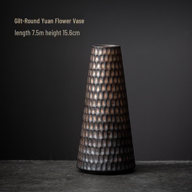 Gilt Zen Retro Pottery Vase for Dried Flower Arrangements - Small Ceramic Ornament